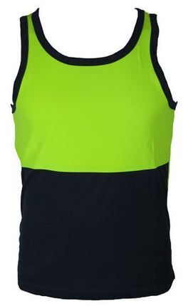Hi Vis SINGLET Work Wear Safety Tank Top Fluro Micro Mesh UPF50+ High Visibility - Lime - XX-Large