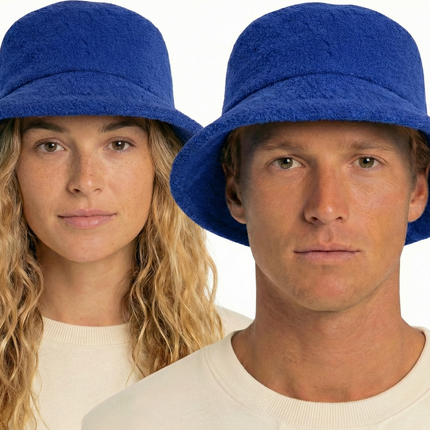 100% Cotton Terry Towelling Bucket Hat Daggy Fishing Camping Lad Cap in Blue - X-Large