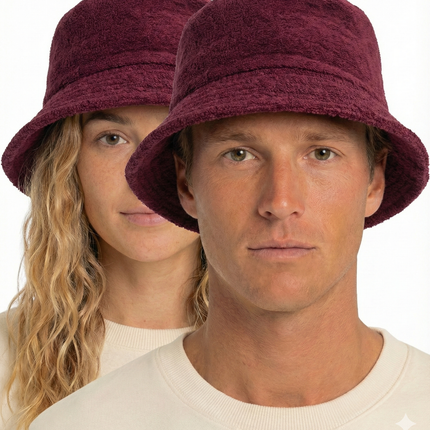 100% Cotton Terry Towelling Bucket Hat Daggy Fishing Camping Lad Cap in Burgundy - Large