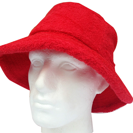 100% Cotton Terry Towelling Bucket Hat Daggy Fishing Camping Lad Cap in Red - XX-Large