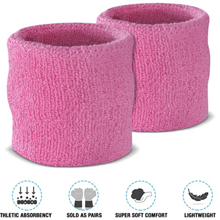 WRISTBAND & HEADBAND SET Tennis Terry Towelling Cotton Sweat Band Team Gym  - Light Pink