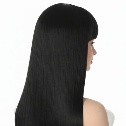 LONG WIG Straight Party Hair Costume Fringe Cosplay Fancy Dress 70cm Womens - Black (22450)