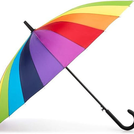 120cm Diameter RAINBOW UMBRELLA Rain Sun Colourful Parasol Long Shaft - Curved