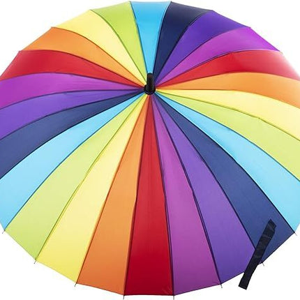 120cm Diameter RAINBOW UMBRELLA Rain Sun Colourful Parasol Long Shaft - Curved