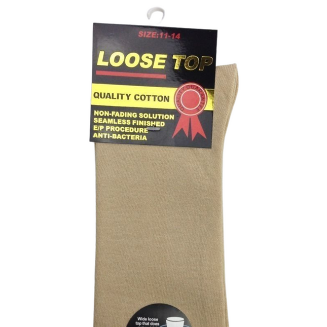 1x Pair COTTON Rich LOOSE TOP SOCKS Circulation Diabetic Comfort in Beige - 6-11