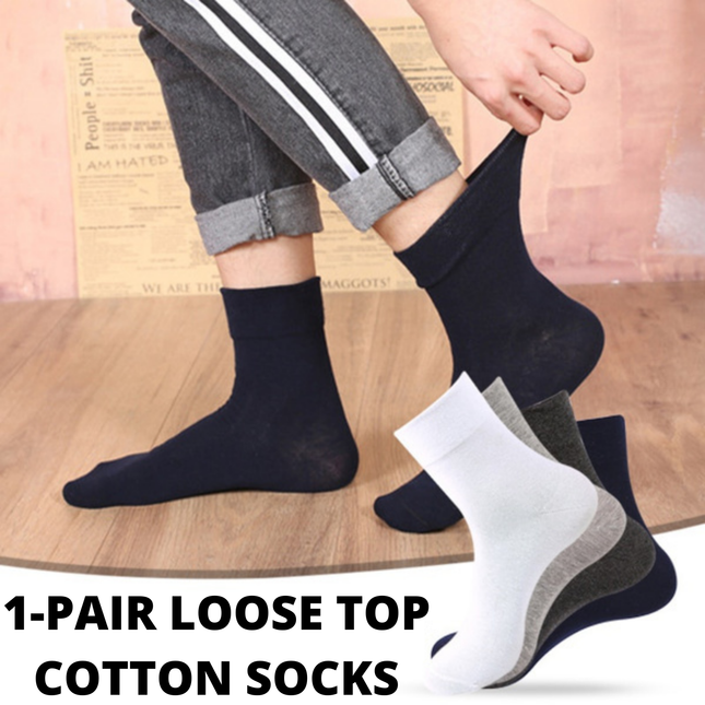 1x Pair COTTON Rich LOOSE TOP SOCKS Circulation Diabetic Comfort in Charcoal - 2-8
