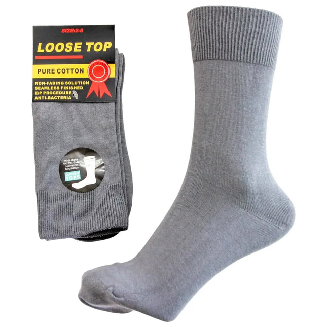 1x Pair COTTON Rich LOOSE TOP SOCKS Circulation Diabetic Comfort in Grey - 11-14
