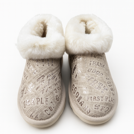 Womens Australian Sheepskin Wool Fur Mini UGG Ankle Boots in Gold Sand - 6