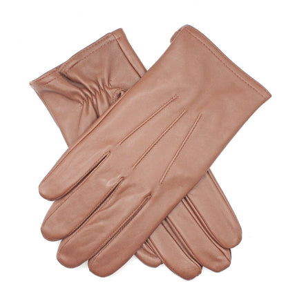 Dents Mens Genuine Full Grain Leather Gloves 3 Point Stitch Fleece Lined Warm Winter - Cognac - Small
