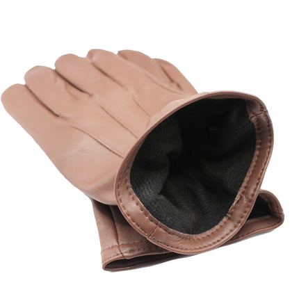 Dents Mens Genuine Full Grain Leather Gloves 3 Point Stitch Fleece Lined Warm Winter - Cognac - Small