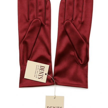 DENTS Wrist Length Satin Evening Gloves Wedding Stretch Formal Bridal in Wine Red