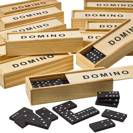 Domino Set Wooden Box Kids Children Traditional Toy 28 Dominoes