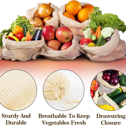 Set of 10 ECOCLAND Reusable Mesh Produce Bags Fruit Grocery Storage Washable Eco Bag