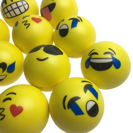 12 EMOJI FACE STRESS BALLS Hand Relief Squeeze Tension Reliever Soft Smiley 70mm