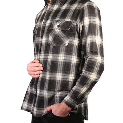 Mens Flannelette Long Sleeve Shirt 100% Cotton Check Authentic Flannel - Full Placket - Black - L