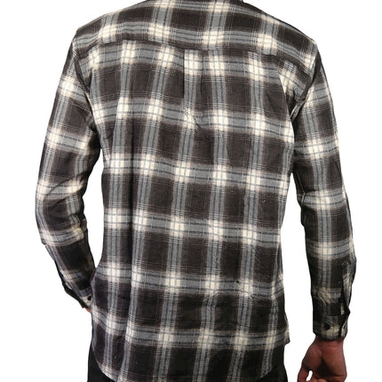 Mens Flannelette Long Sleeve Shirt 100% Cotton Check Authentic Flannel - Full Placket - Black - L