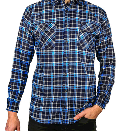 Mens Flannelette Long Sleeve Shirt 100% Cotton Check Authentic Flannel - Full Placket - Turquoise/Black - 3XL