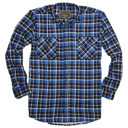 Mens Flannelette Long Sleeve Shirt 100% Cotton Check Authentic Flannel - Full Placket - Turquoise/Black - 3XL
