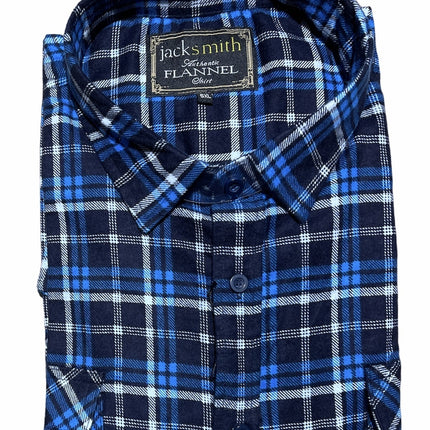 Mens Flannelette Long Sleeve Shirt 100% Cotton Check Authentic Flannel - Full Placket - Turquoise/Black - 3XL