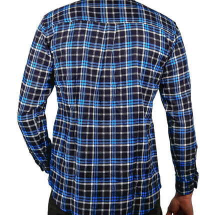 Mens Flannelette Long Sleeve Shirt 100% Cotton Check Authentic Flannel - Full Placket - Turquoise/Black - M