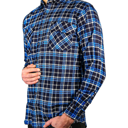 Mens Flannelette Long Sleeve Shirt 100% Cotton Check Authentic Flannel - Full Placket - Turquoise/Black - M