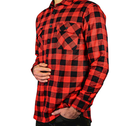 Mens 100% Cotton Flannelette Shirt Long Sleeve Check Authentic Flannel - Red/Black - XXL