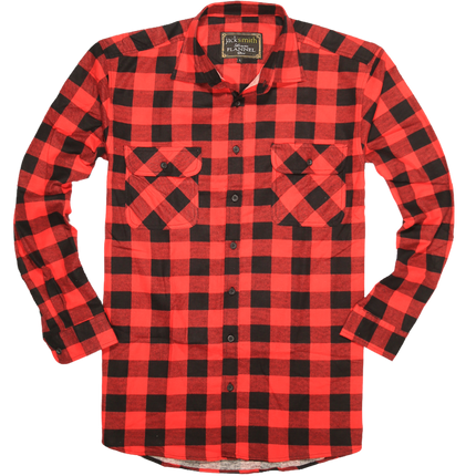 Mens 100% Cotton Flannelette Shirt Long Sleeve Check Authentic Flannel - Red/Black - XL