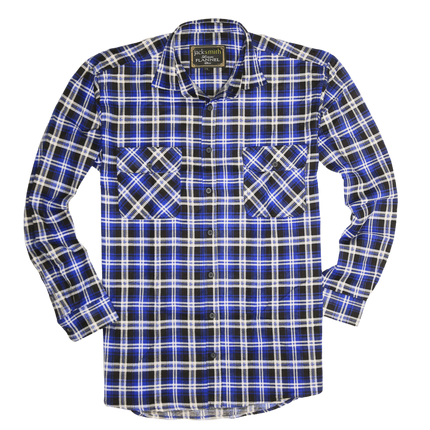 Mens 100% Cotton Flannelette Shirt Long Sleeve Check Authentic Flannel - Denim - L