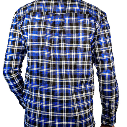 Mens 100% Cotton Flannelette Shirt Long Sleeve Check Authentic Flannel - Denim - L