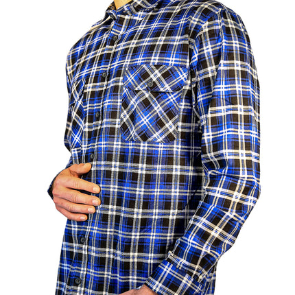 Mens 100% Cotton Flannelette Shirt Long Sleeve Check Authentic Flannel - Denim - XL