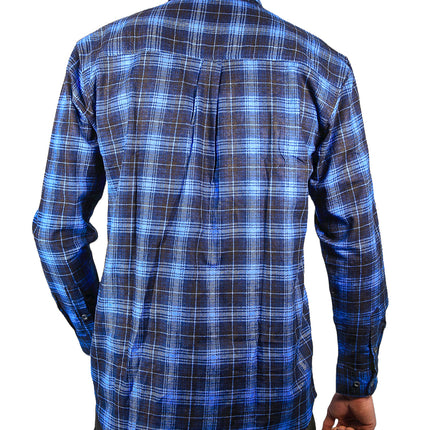Mens 100% Cotton Flannelette Shirt Long Sleeve Check Authentic Flannel - Blue - 4XL