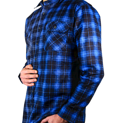 Mens 100% Cotton Flannelette Shirt Long Sleeve Check Authentic Flannel - Blue - 6XL
