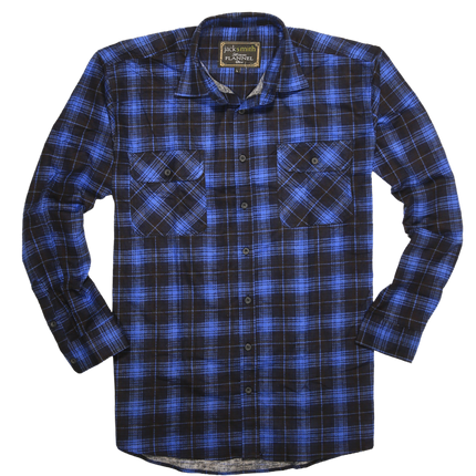 Mens 100% Cotton Flannelette Shirt Long Sleeve Check Authentic Flannel - Blue - 6XL