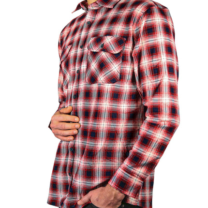 Mens 100% Cotton Flannelette Shirt Long Sleeve Check Authentic Flannel - Red/Navy - 5XL