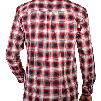 Mens 100% Cotton Flannelette Shirt Long Sleeve Check Authentic Flannel - Red/Navy - XL