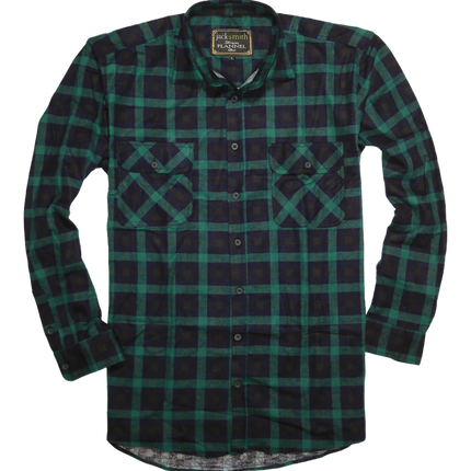 Mens 100% Cotton Flannelette Shirt Long Sleeve Check Authentic Flannel - Green/Navy - L