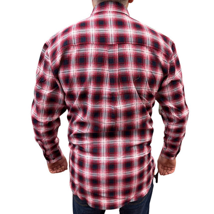 Mens Flannelette Long Sleeve Pullover Shirt 100% Cotton Flannel - Half Placket - Red/Black - 6XL