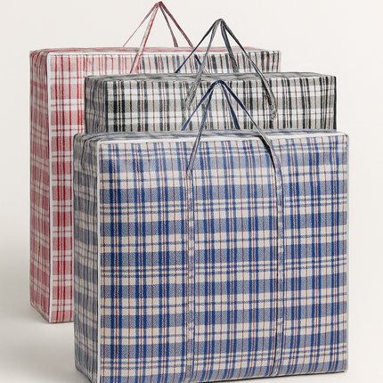12x Large Stripe Bag Packing Storage Strip Zip Shopping Travel Check House Moving 78cm x 90cm x 25cm