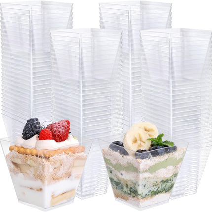360x Premium Plastic Square Dessert Cups BPA Free Extra Strong Bulk - Clear