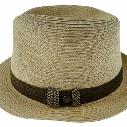 Dents Mens Straw Hat Toyo Trilby Fedora Summer Sun Stingy Brim  - Natural/Brown - S/M