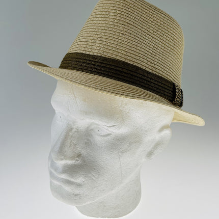 Dents Mens Straw Hat Toyo Trilby Fedora Summer Sun Stingy Brim  - Natural/Brown - S/M