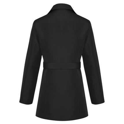 Womens Winter Button Long Trench Coat Jacket Parka Overcoat - Black - XX-Large
