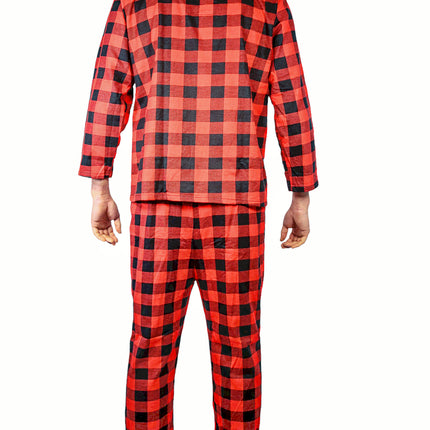 Mens Flannelette Pyjama Set Sleepwear Soft 100% Cotton PJs Two Piece Pajamas - Red - 3XL