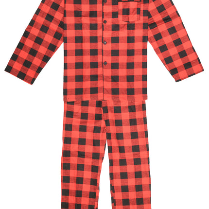 Mens Flannelette Pyjama Set Sleepwear Soft 100% Cotton PJs Two Piece Pajamas - Red - 3XL