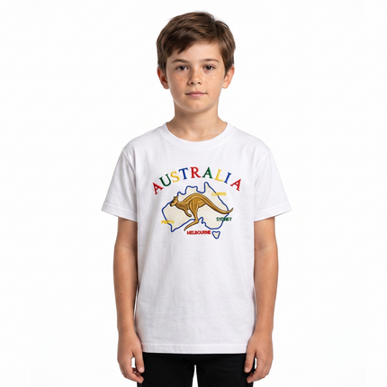 Kids Australia Kangaroo T Shirt Tee Childrens Child 100% Cotton Top - White