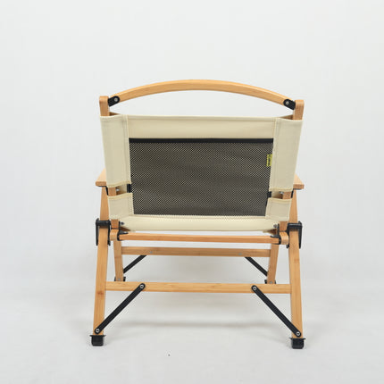 Bamboo Canvas Foldable Outdoor Camping Chair Wooden Travel Picnic Park - Khaki/Beige