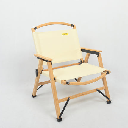 Bamboo Canvas Foldable Outdoor Camping Chair Wooden Travel Picnic Park - Khaki/Beige