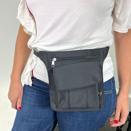 Milleni Waist Bag Utility Travel Belt Bum Bag Adjustable Strap w/ Zipper in Black