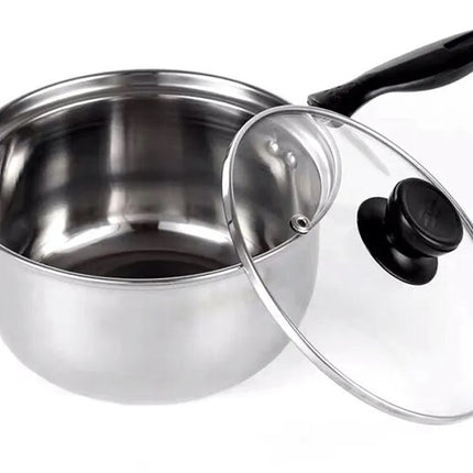 14cm Stainless Steel Milk Pot with Glass Lid Coffee Warmer w Handle