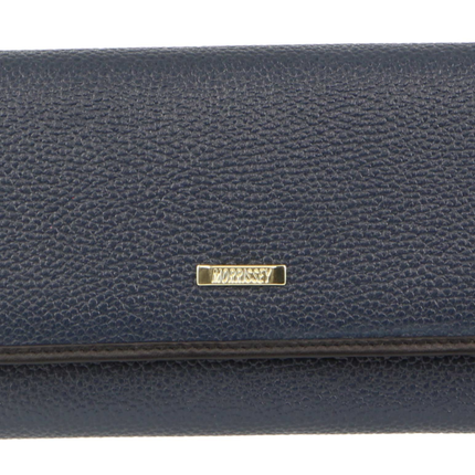 Morrissey Italian Structured Leather Flap Over Ladies Wallet - Navy